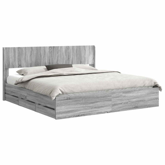 Bed Frame with Storage and Headboard Grey Sonoma 200 x 200 cm Bed Frame with Storage and Headboard Grey Sonoma 200 x 200 cm