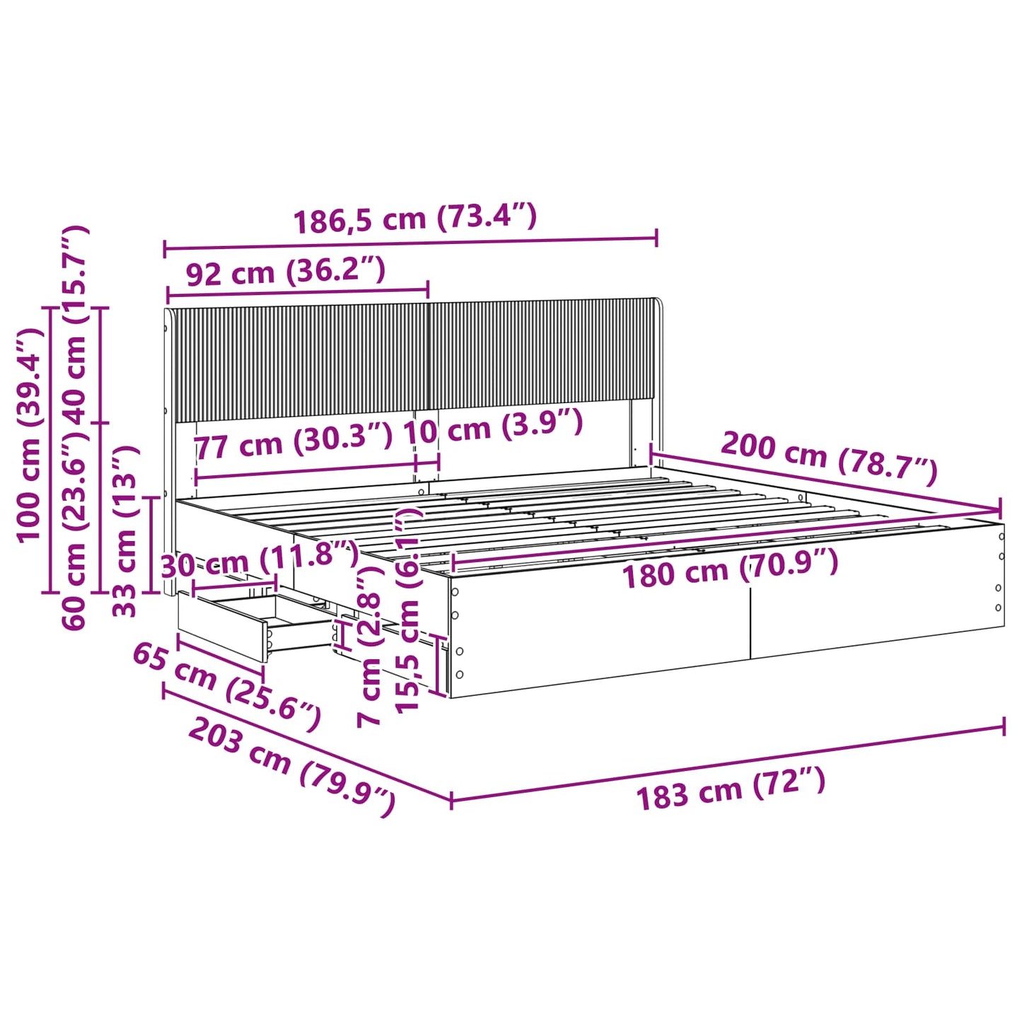 Bed Frame with Storage and Headboard White 180 x 200 cm