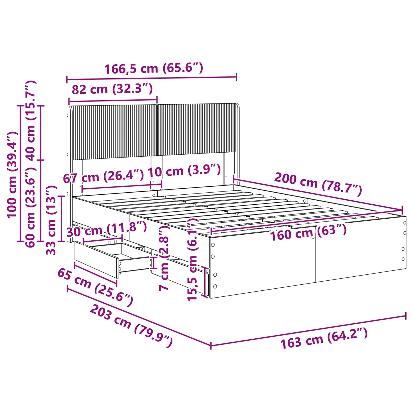 Bed Frame with Storage and Headboard Black 160 x 200 cm