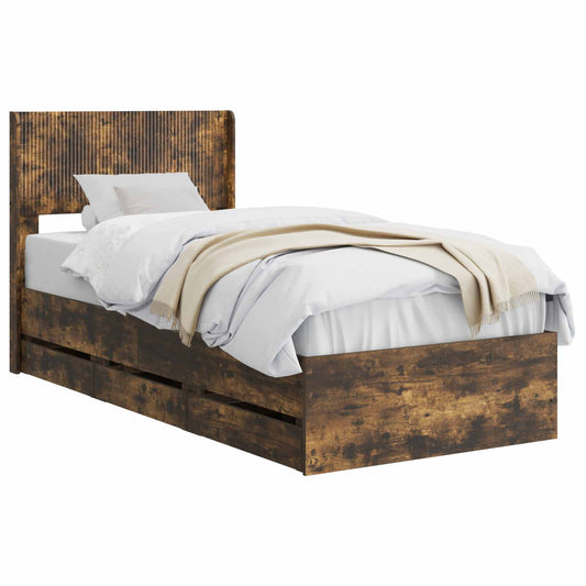 Bed Frame with Storage and Headboard Smoked Oak 100 x 200 cm Bed Frame with Storage and Headboard Smoked Oak 100 x 200 cm