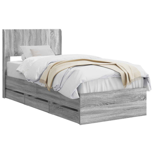 Bed Frame with Storage and Headboard Grey Sonoma 100 x 200 cm Bed Frame with Storage and Headboard Grey Sonoma 100 x 200 cm