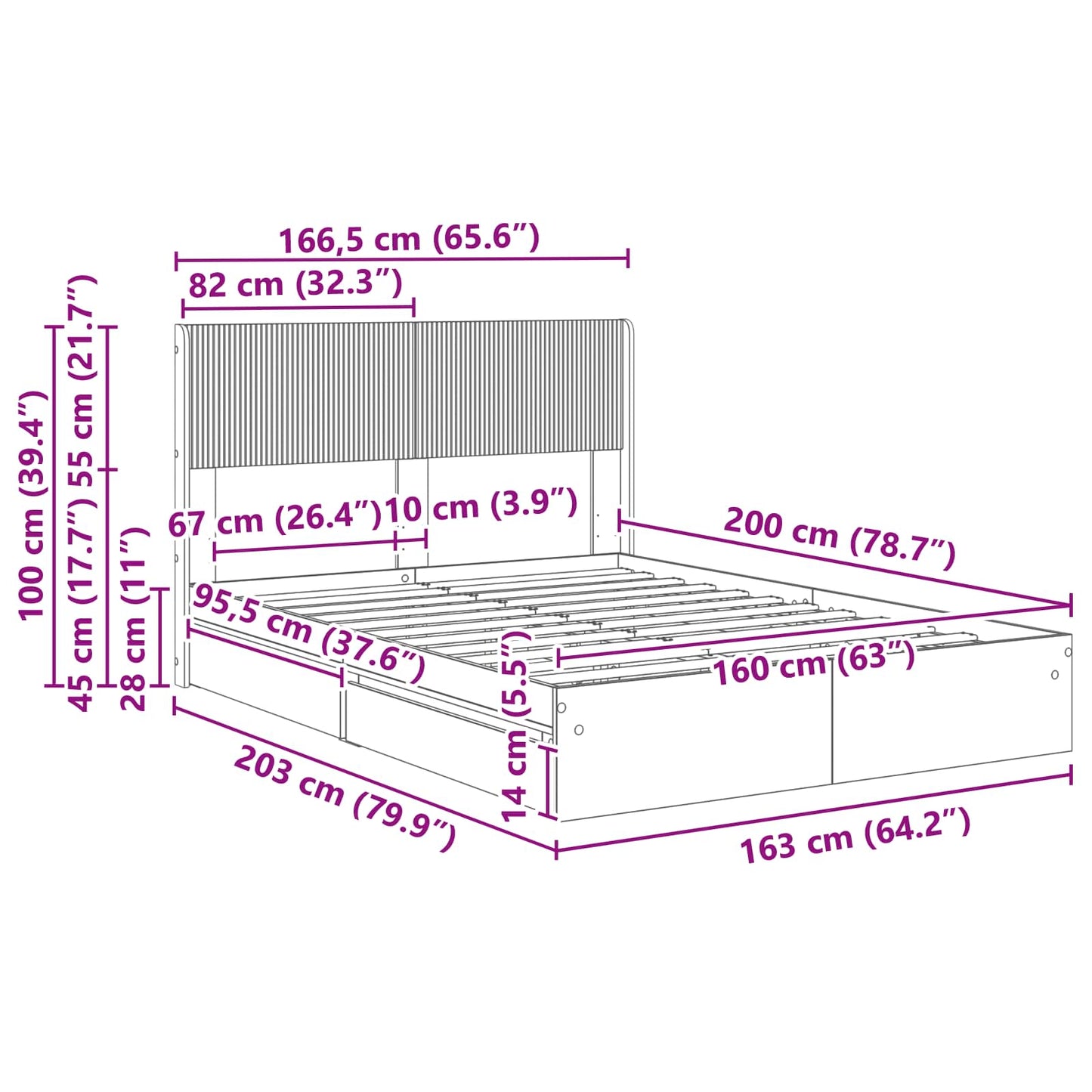 Bed Frame with Storage and Headboard Sonoma Oak 160 x 200 cm