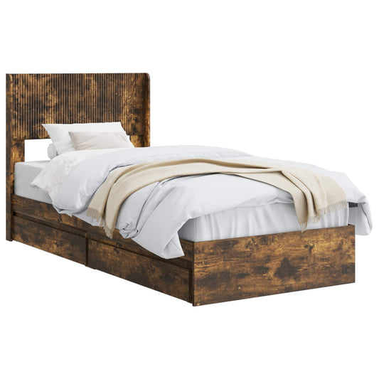 Bed Frame with Storage and Headboard Smoked Oak 100 x 200 cm Bed Frame with Storage and Headboard Smoked Oak 100 x 200 cm
