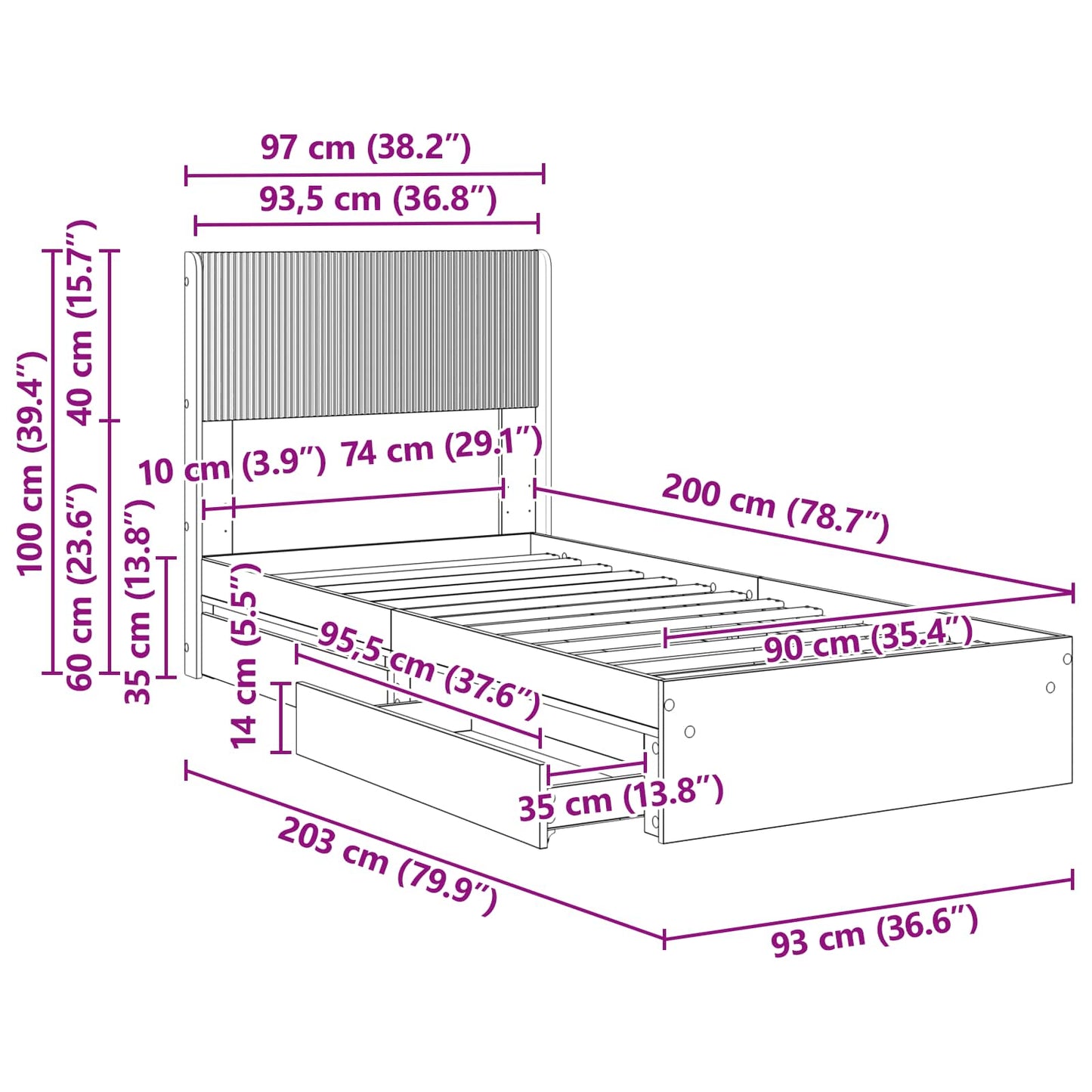 Bed Frame with Storage and Headboard 3 pcs Engineered Wood