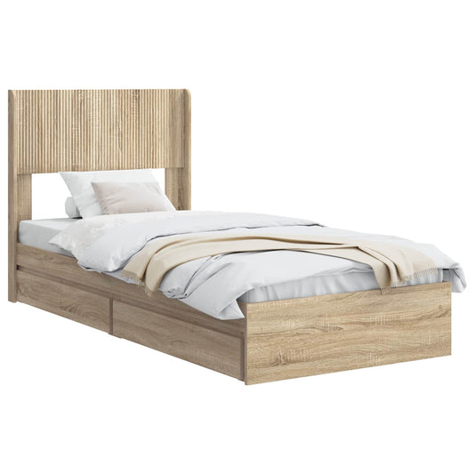 Bed Frame with Storage and Headboard Sonoma Oak 75 x 190 cm Bed Frame with Storage and Headboard Sonoma Oak 75 x 190 cm