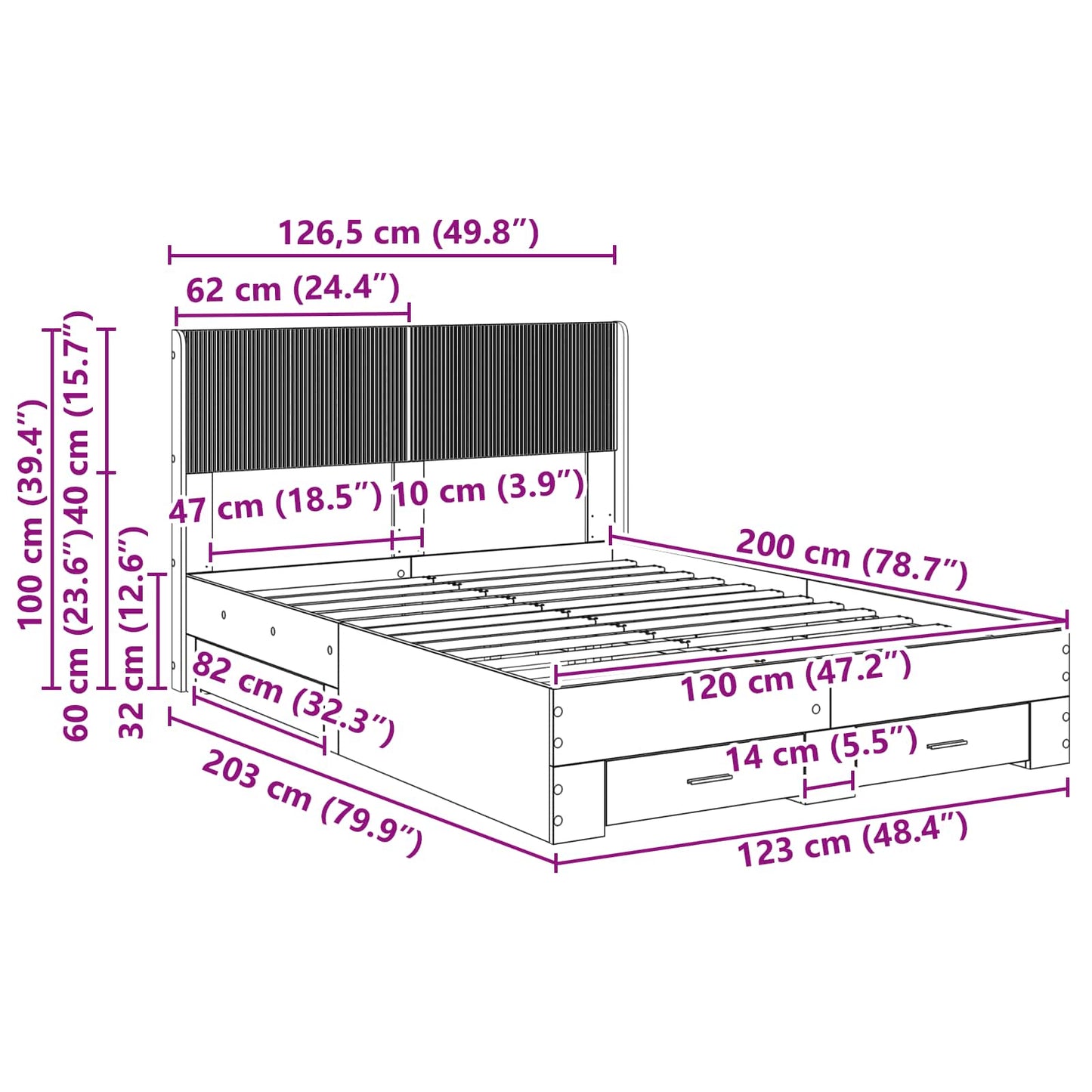 Bed Frame with Storage and Headboard Sonoma Oak Engineered Wood