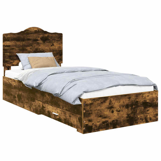Bed Frame with Headboard Smoked Oak 90 x 200 cm Engineered Wood Bed Frame with Headboard Smoked Oak 90 x 200 cm Engineered Wood