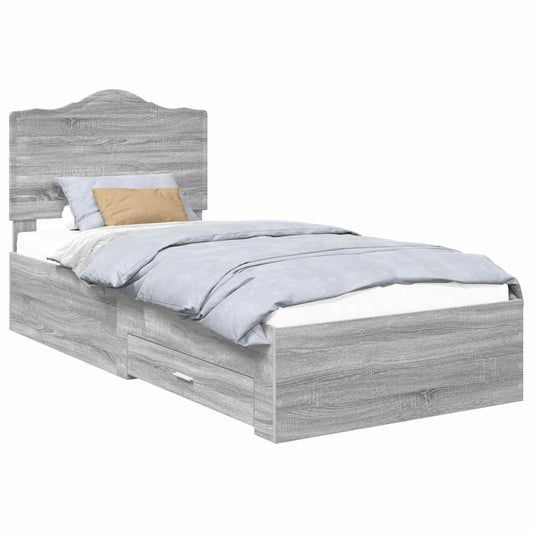 Bed Frame with Drawer Grey Sonoma 90 x 200 cm Engineered Wood Bed Frame with Drawer Grey Sonoma 90 x 200 cm Engineered Wood