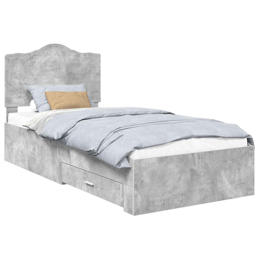 Bed Frame with Drawer Concrete Grey 90 x 190 cm Engineered Wood Bed Frame with Drawer Concrete Grey 90 x 190 cm Engineered Wood