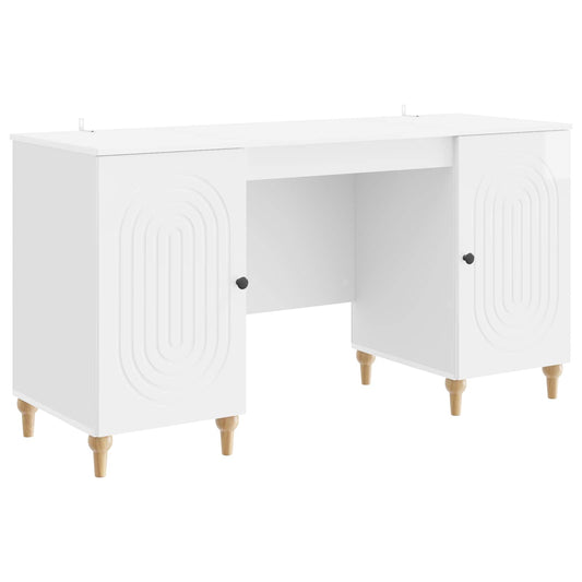 Desk Gloss White 142.5 x 50 x 75 cm Engineered Wood Desk Gloss White 142.5 x 50 x 75 cm Engineered Wood