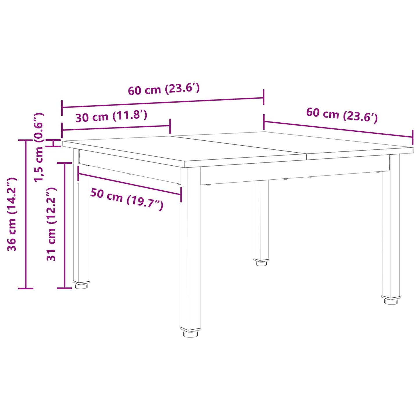 Coffee Table Natural 60 x 60 x 36 cm Solid Pine Wood