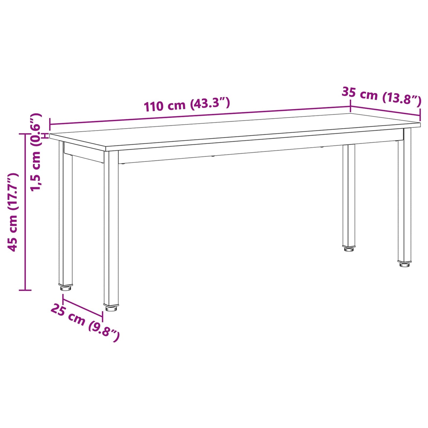 Bench White 110 x 35 x 45 cm Solid Pine Wood