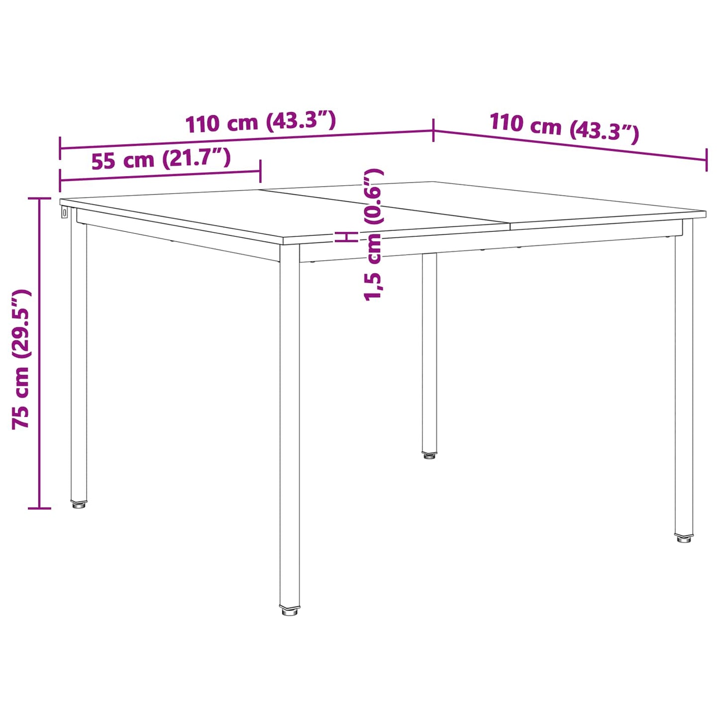 Dining Table White 110 x 110 x 75 cm Solid Pine Wood