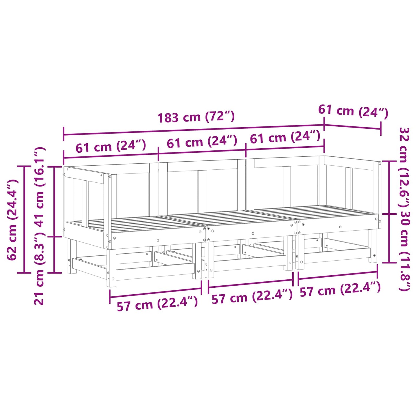 Sectional Sofa Units Wax Brown 183 x 61 x 62 cm Solid Pine Wood