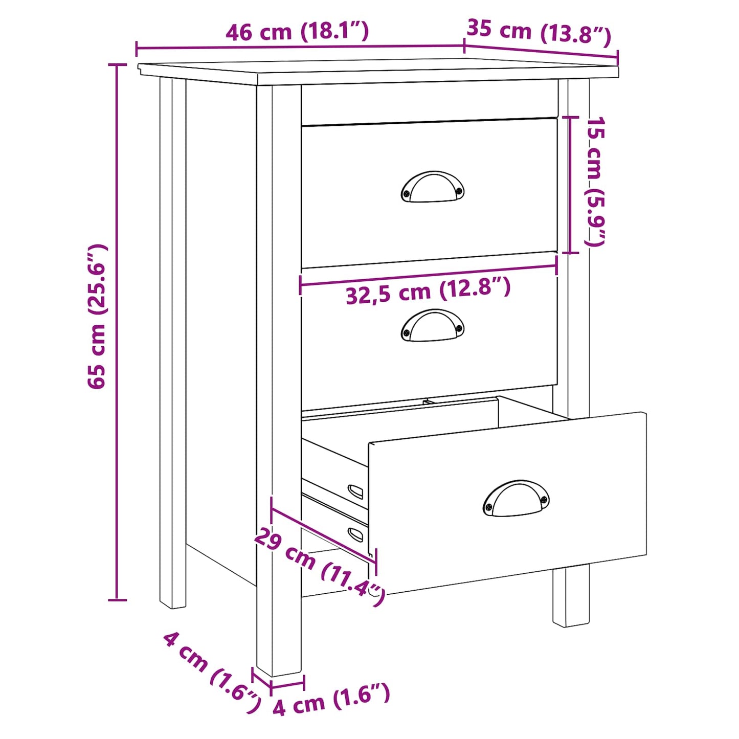 Bedside Cabinet Honey Brown 46 x 35 x 65 cm Solid Pine Wood
