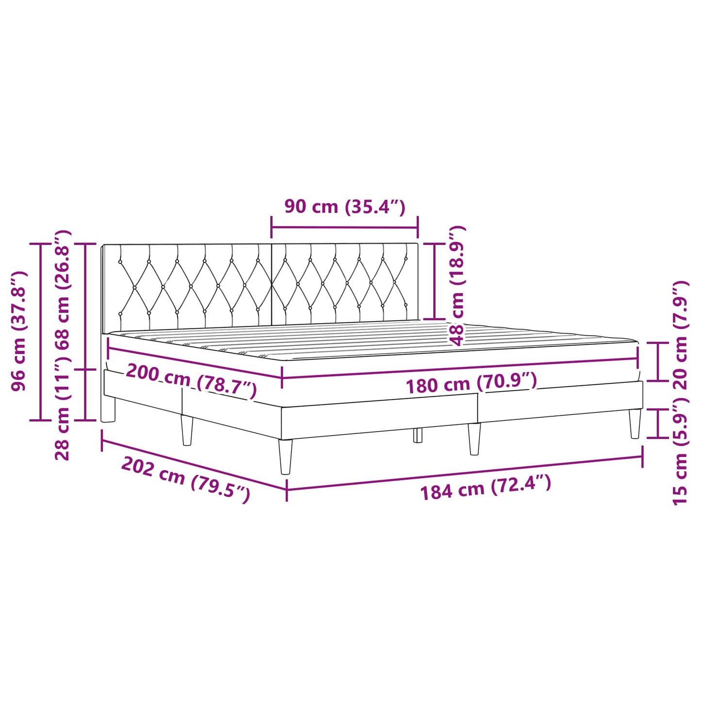 Bed Frame with Mattress Black 180 x 200 cm Velvet