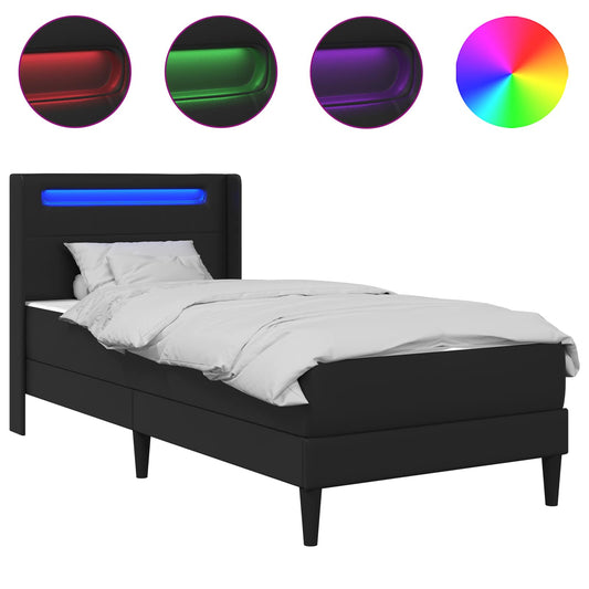 Bed Frame with LED Strip Lights Black 90 x 190 cm Faux Leather Bed Frame with LED Strip Lights Black 90 x 190 cm Faux Leather