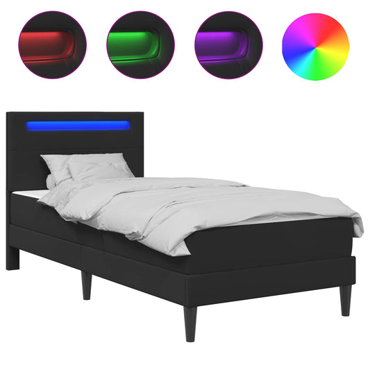 Bed Frame with LED Strip Lights Black 90 x 190 cm Faux Leather Bed Frame with LED Strip Lights Black 90 x 190 cm Faux Leather