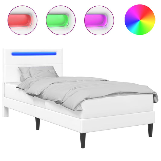 Bed Frame with LED Strip Lights White 90 x 190 cm Faux Leather Bed Frame with LED Strip Lights White 90 x 190 cm Faux Leather