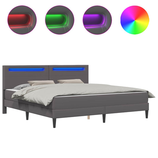 Bed Frame with LED Strip Lights Grey 180 x 200 cm Faux Leather Bed Frame with LED Strip Lights Grey 180 x 200 cm Faux Leather