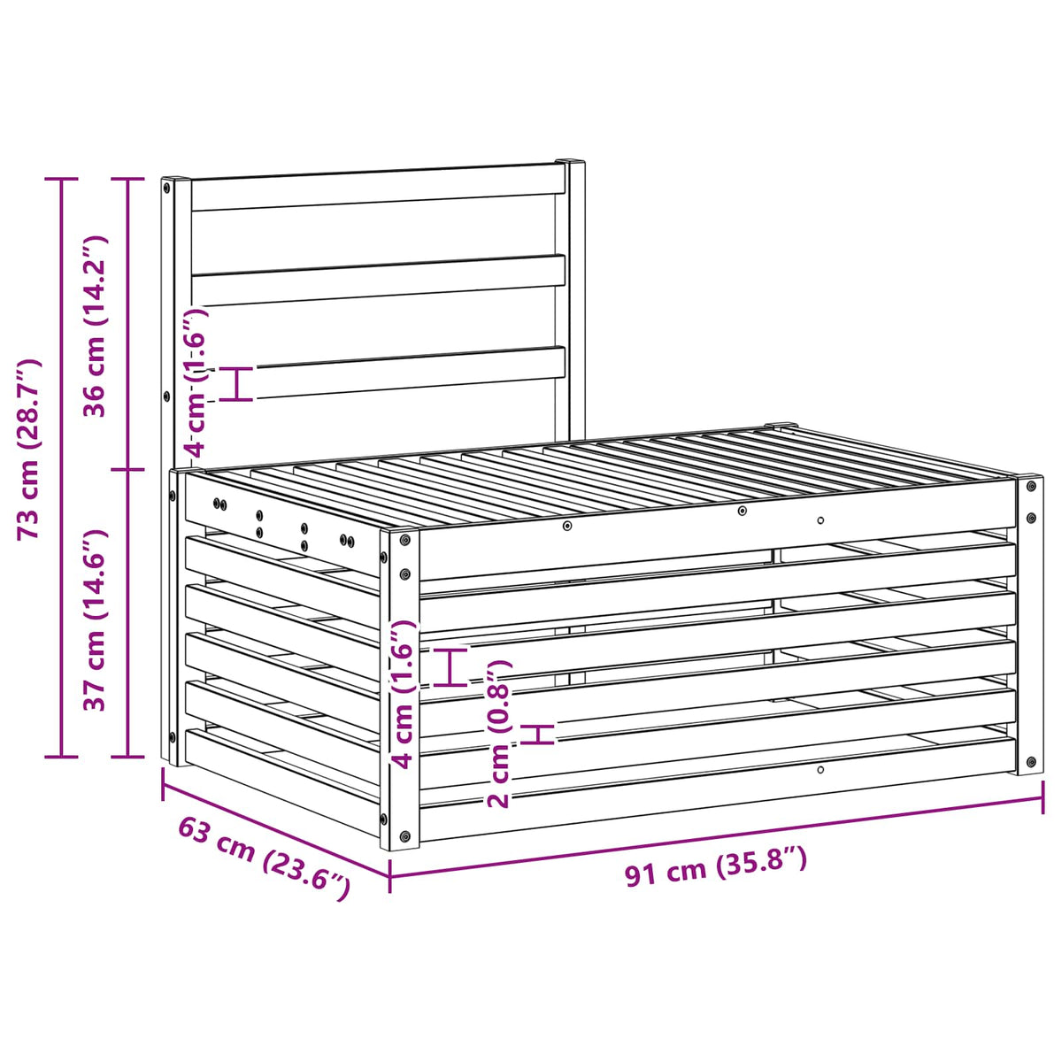 Outdoor Sofa Set White 91 x 63 x 73 cm Solid Acacia Wood