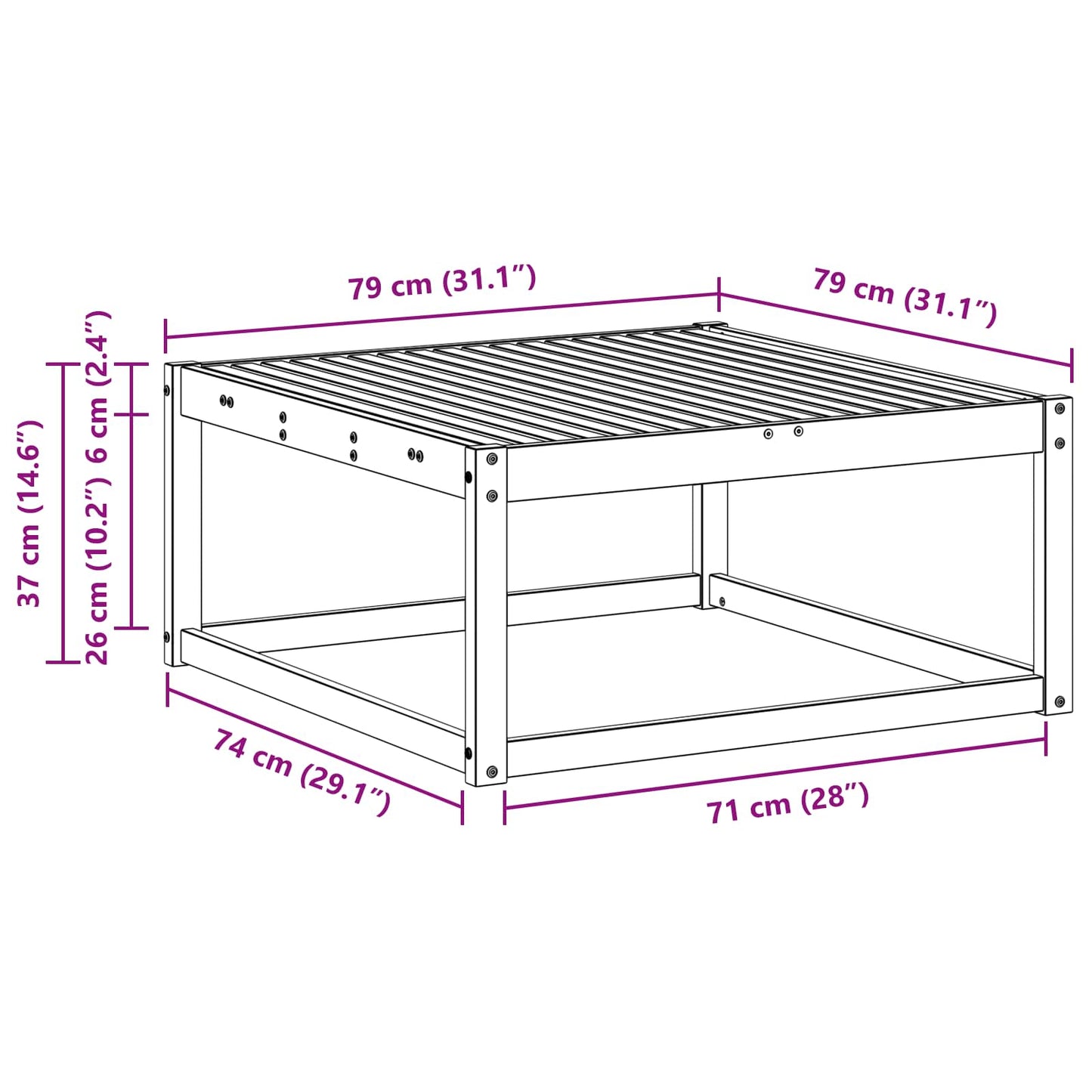 Outdoor Footstool Solid Acacia Wood White 79 x 79 x 37 cm