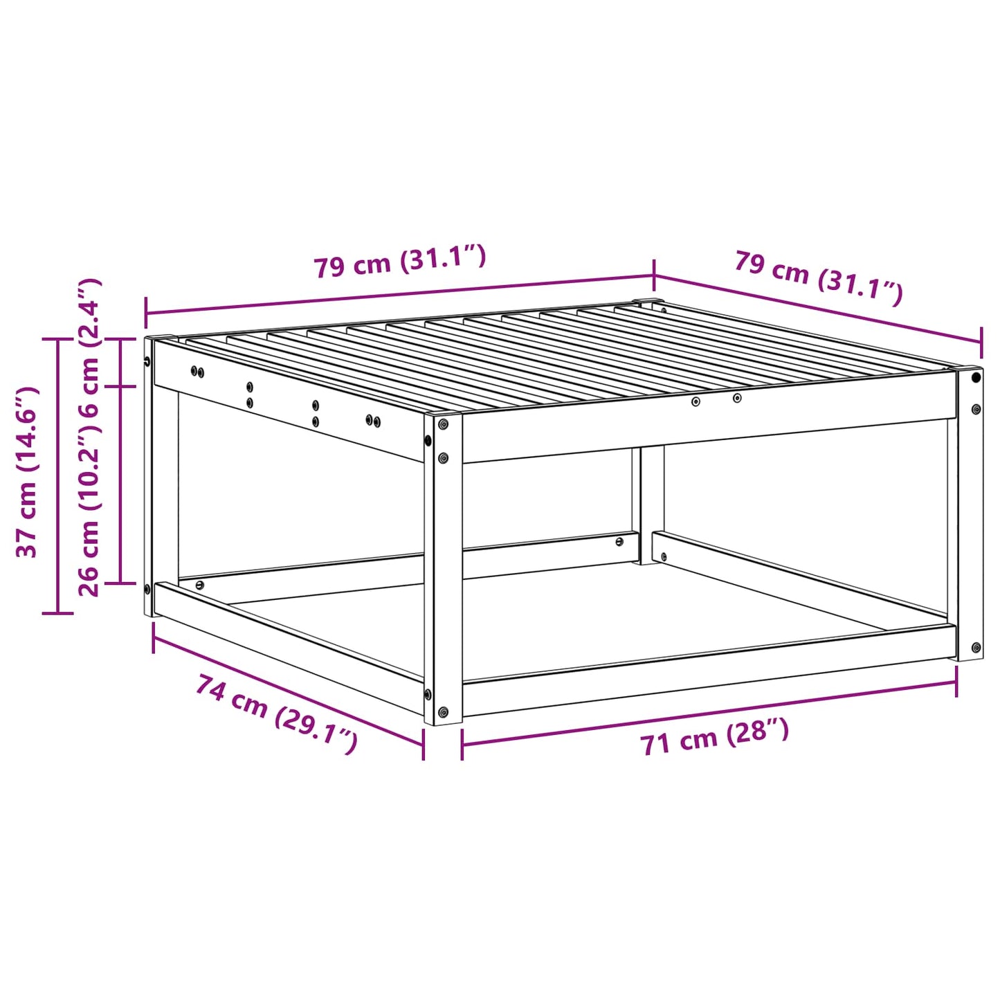Outdoor Footstool Solid Acacia Wood White 79 x 79 x 37 cm