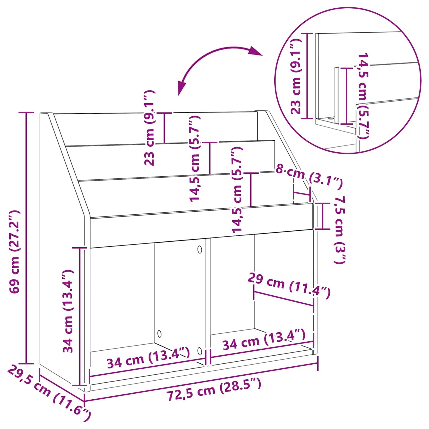 Kids Bookshelf with Storage Concrete Grey 72.5 x 29.5 x 69 cm