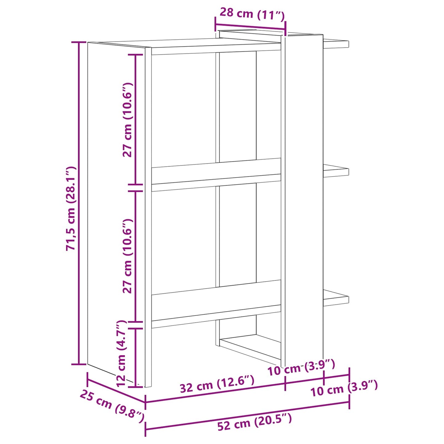 Bookshelf 2-Tier 52 x 25 x 71.5 cm Engineered Wood Black Oak