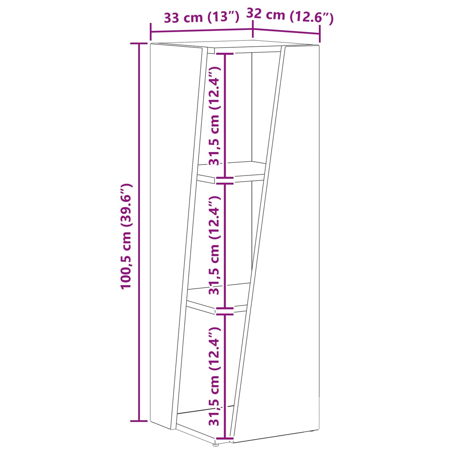 Side Shelf Concrete Grey 33 x 32 x 100.5 cm Engineered Wood