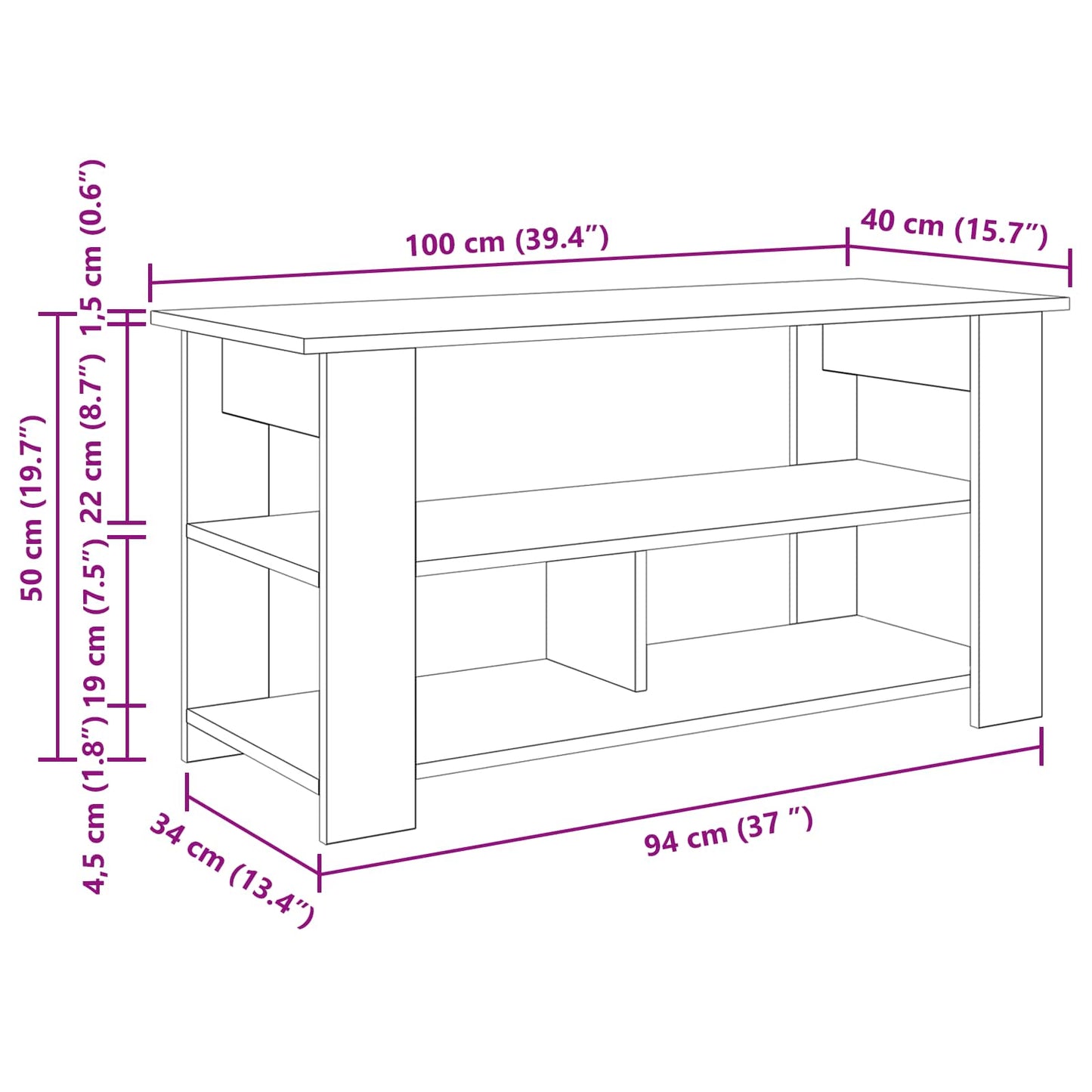 TV stand Concrete Grey 100 x 40 x 50 cm