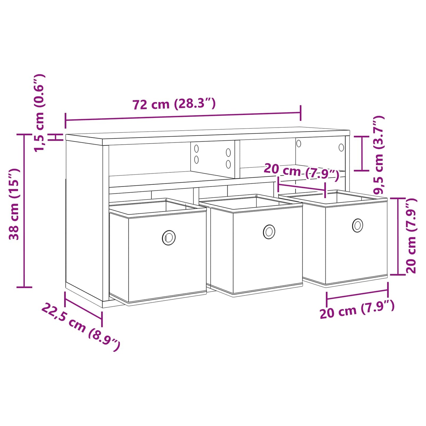 Lowboard with Drawer Old Wood 72 x 22.5 x 38 cm