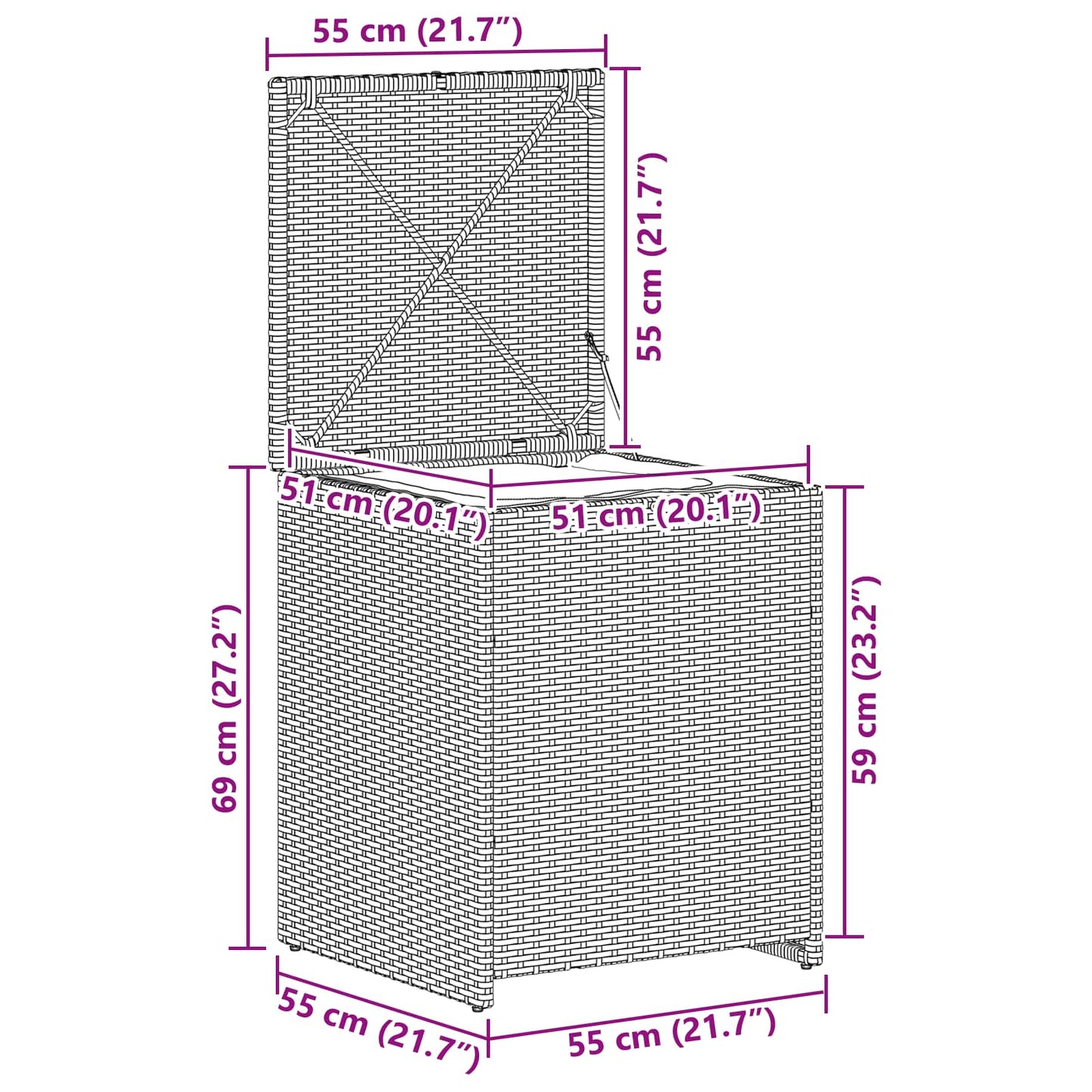 Cushion Box 55 x 55 x 69 cm steel