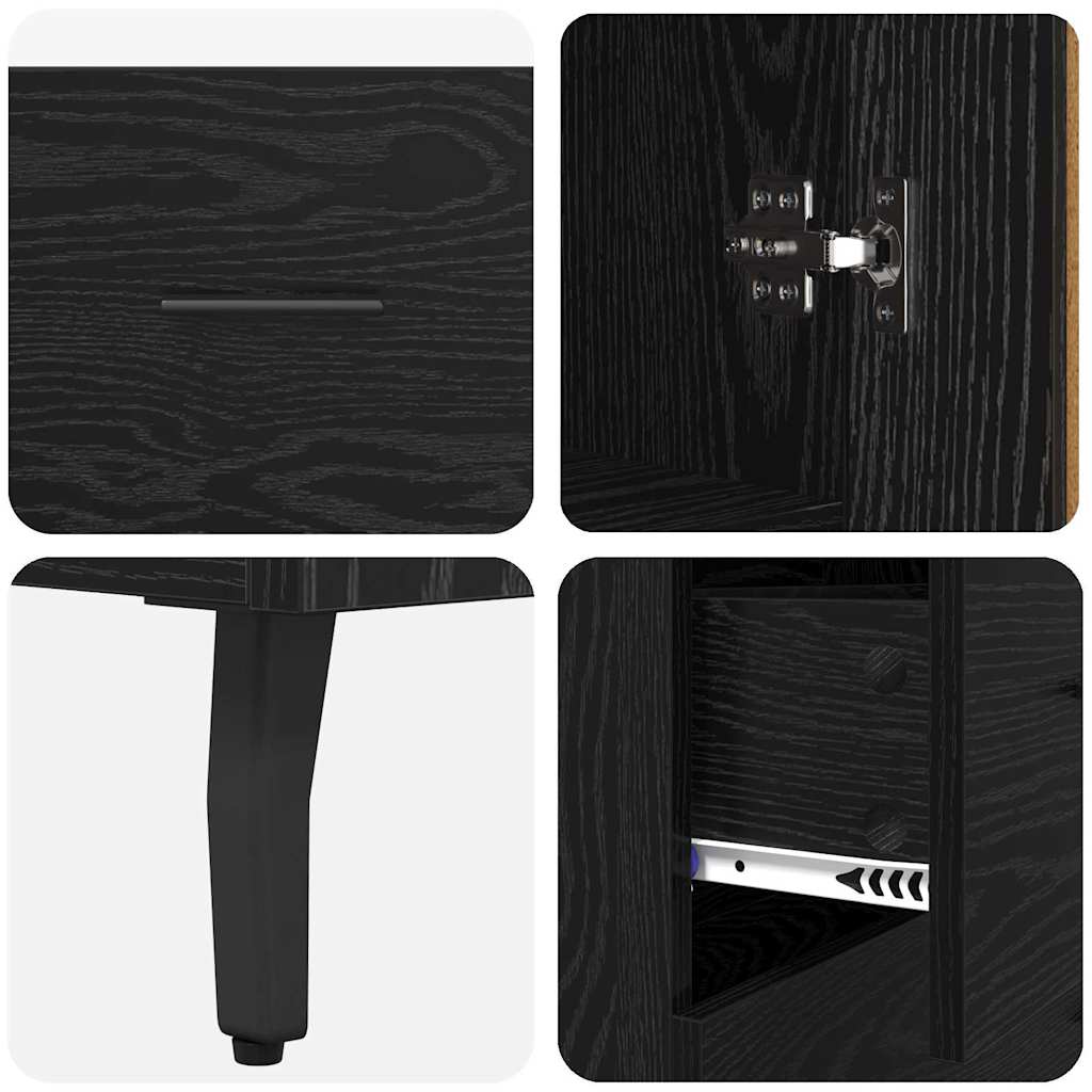 Highboard with Drawer 2 pcs Black Oak Engineered Wood