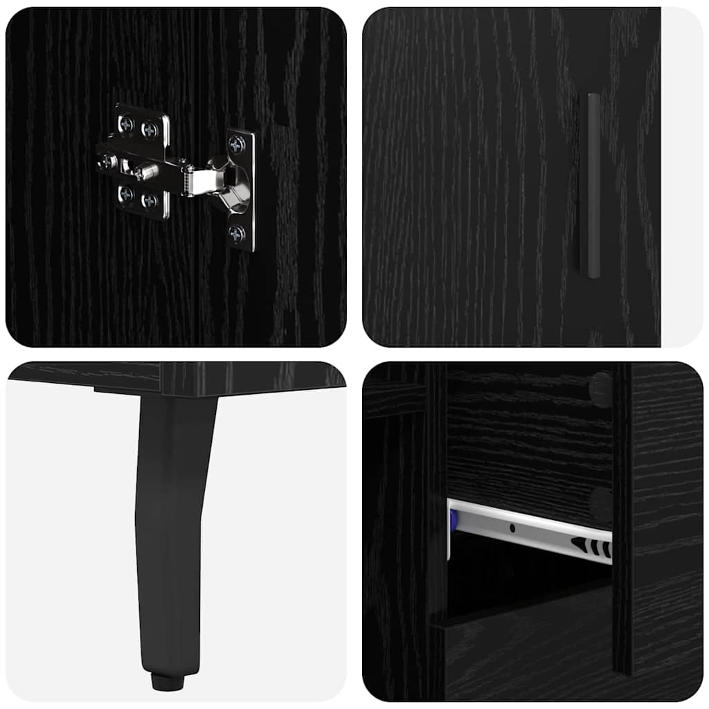 Highboard with Drawer 2 pcs Black oak Engineered Wood and Glass