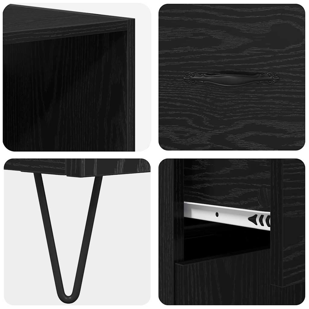 Highboard with Drawer 2 pcs Black Oak Engineered Wood