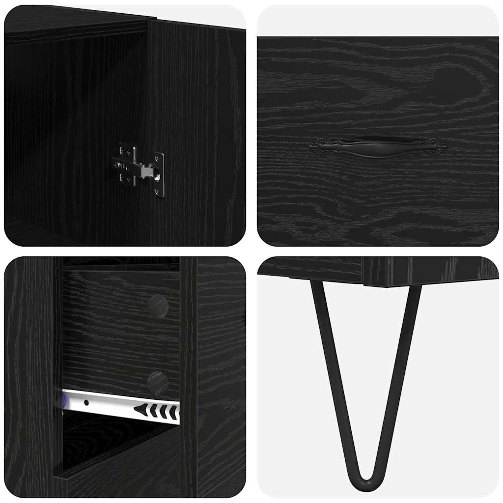 Highboard with Drawer 2 pcs Black Oak Engineered Wood and Glass