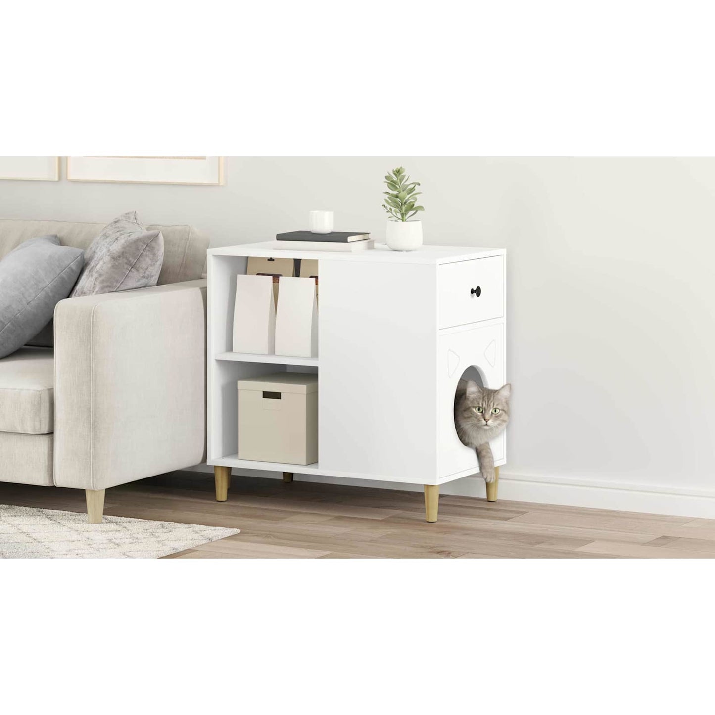 Cat House White 72 x 42.5 x 70 cm Engineered Wood