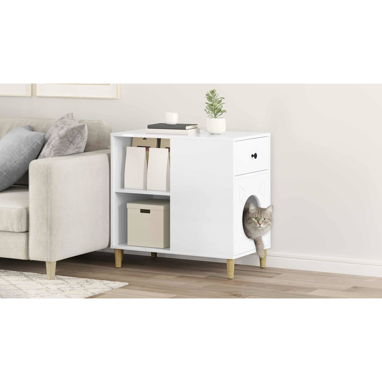 Cat House Gloss White 72 x 42.5 x 70 cm Engineered Wood