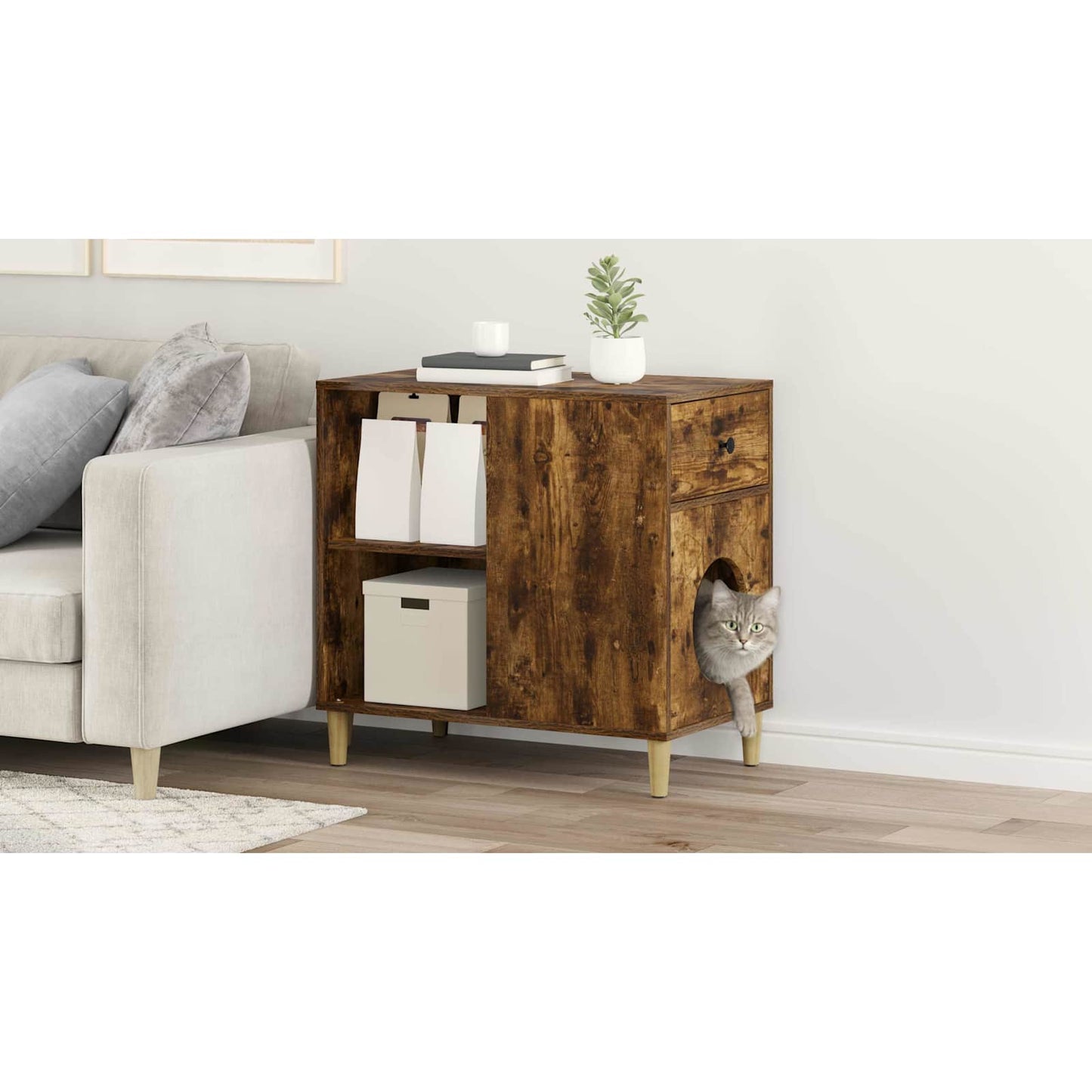Cat House Smoked Oak 72 x 42.5 x 70 cm Engineered Wood