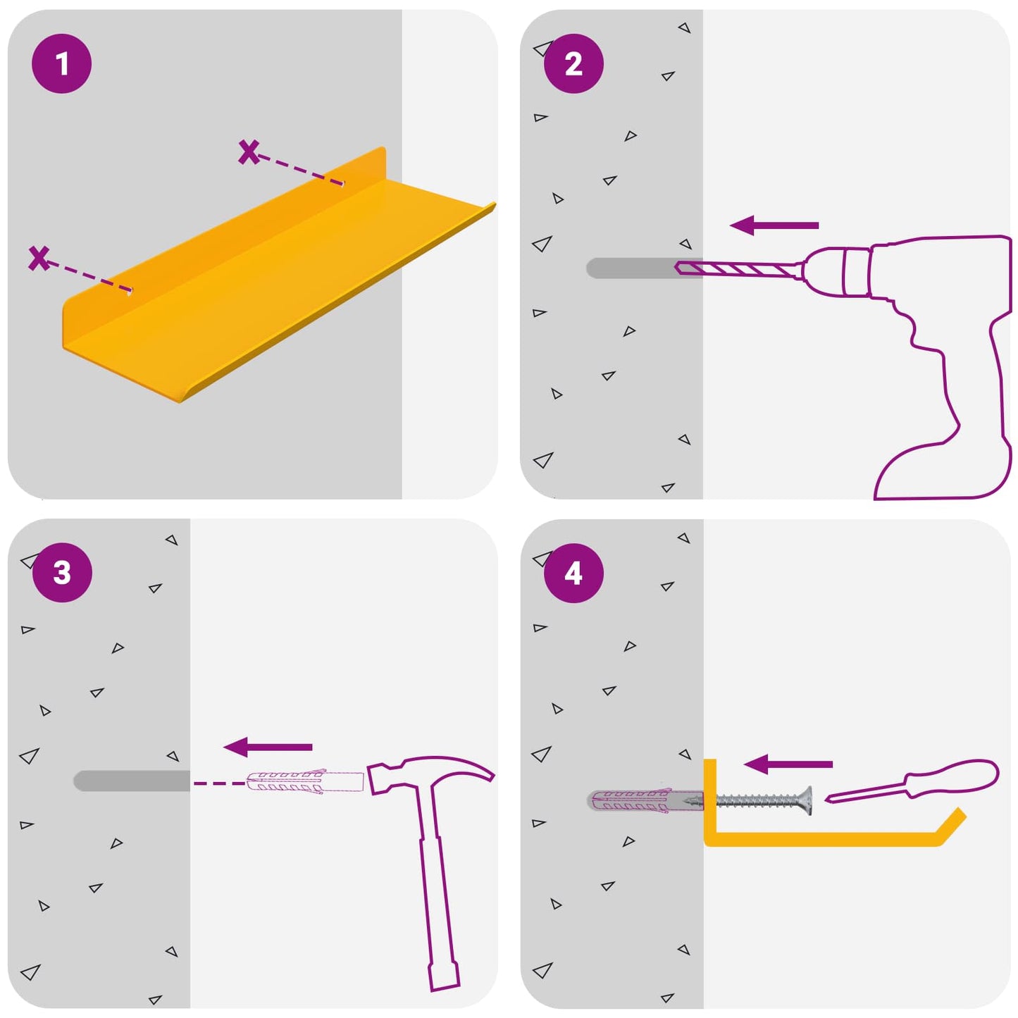 Floating Shelf 4 pcs Mustard Yellow 30 x 9 x 2.5 cm Steel