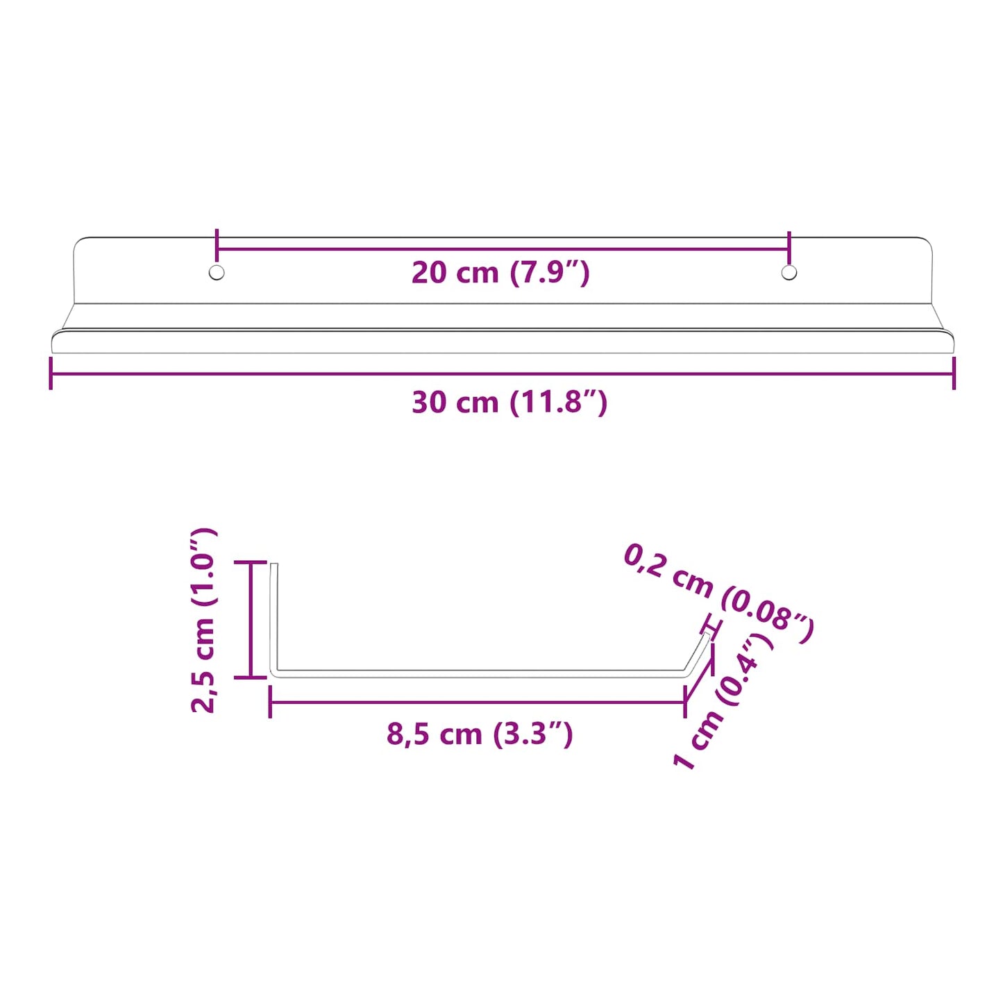 Floating Shelf Wall-mounted 2 pcs White 30 x 9 x 2.5 cm Steel