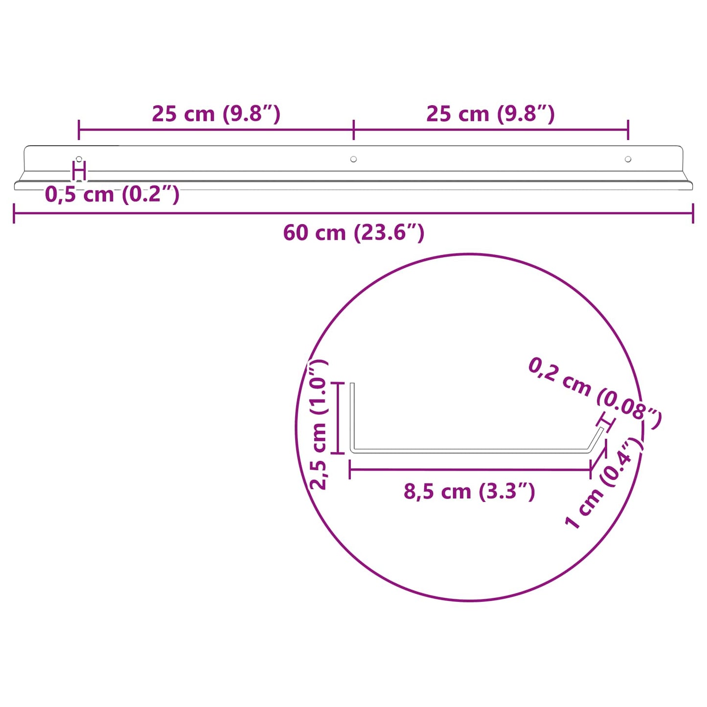 Floating Shelf Wall-mounted 2 pcs White 60 x 9 x 2.5 cm Steel