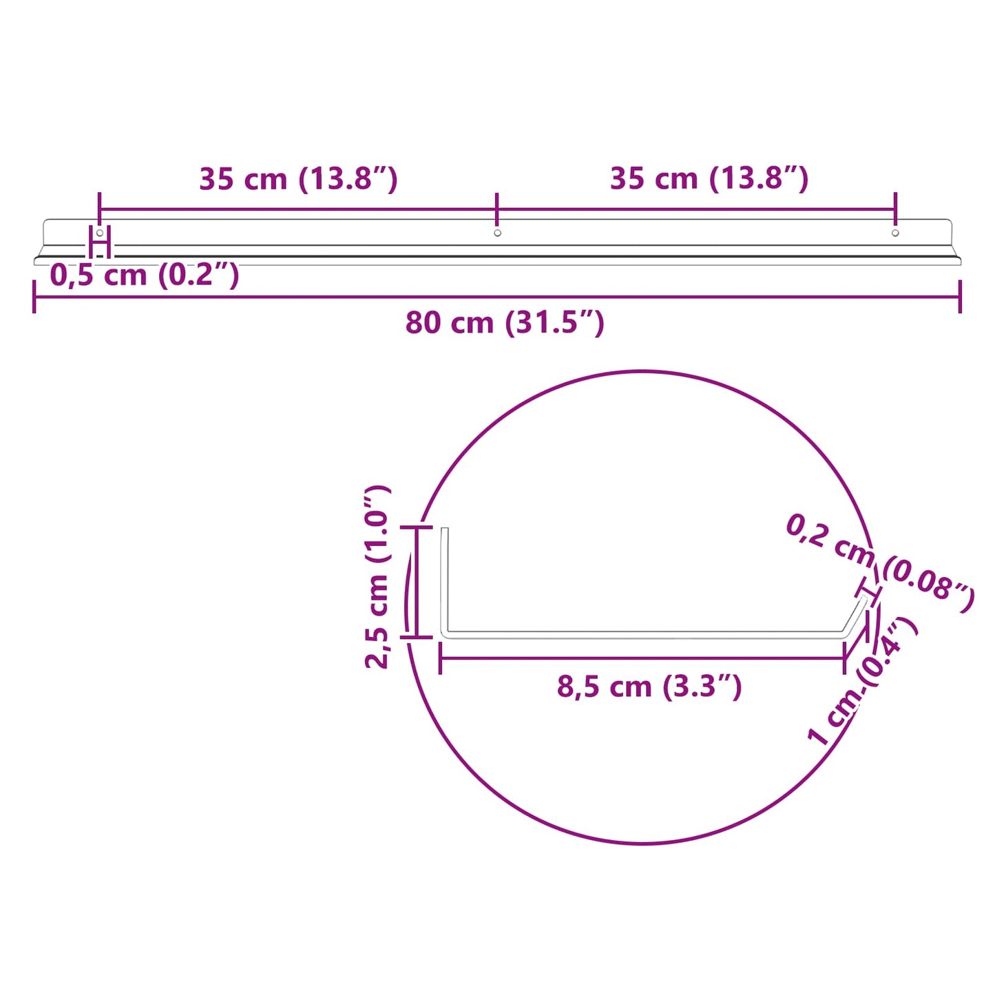 Floating Shelf Wall-mounted 2 pcs White 80 x 9 x 2.5 cm Steel