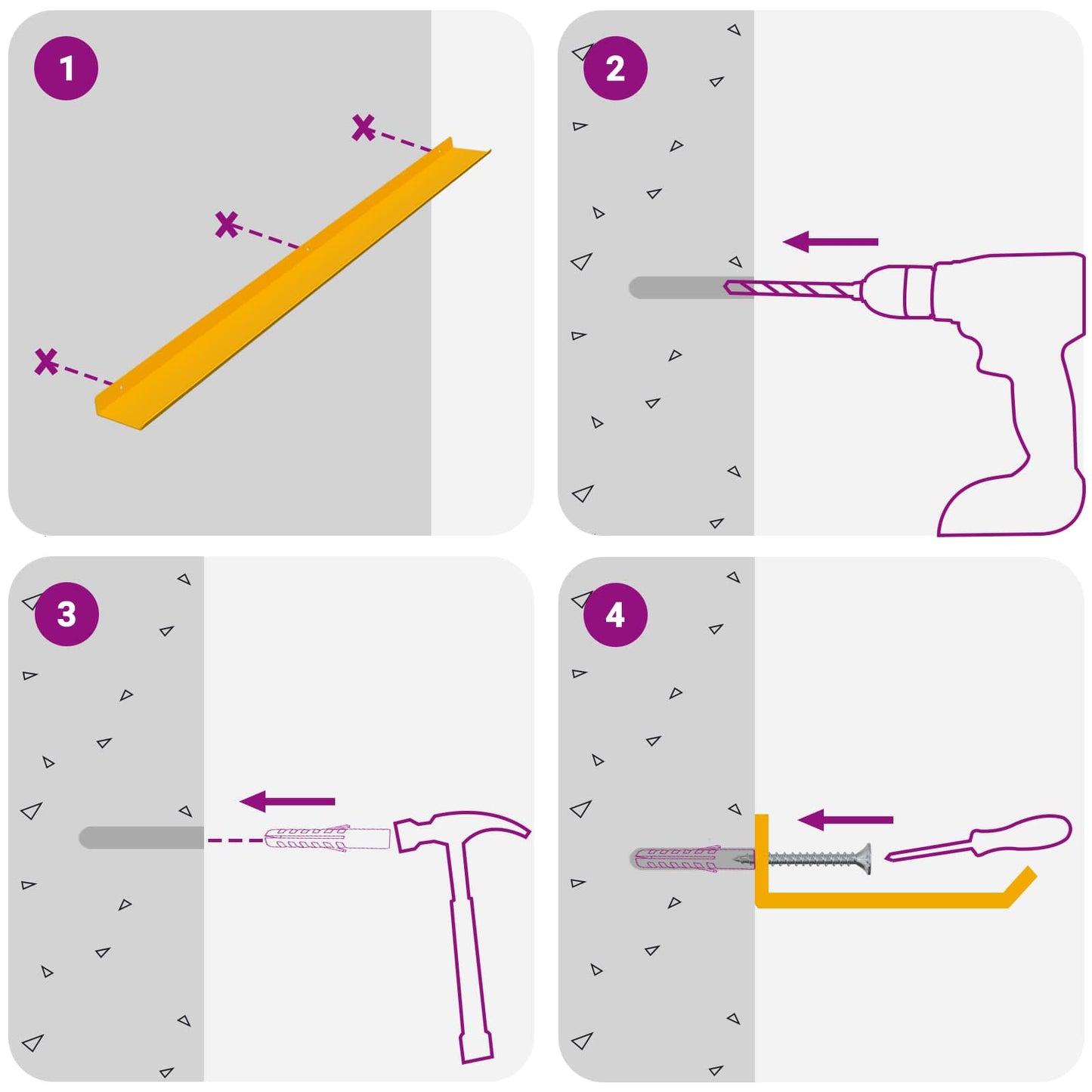 Floating Shelf 4 pcs Mustard Yellow 100 x 9 x 2.5 cm Steel