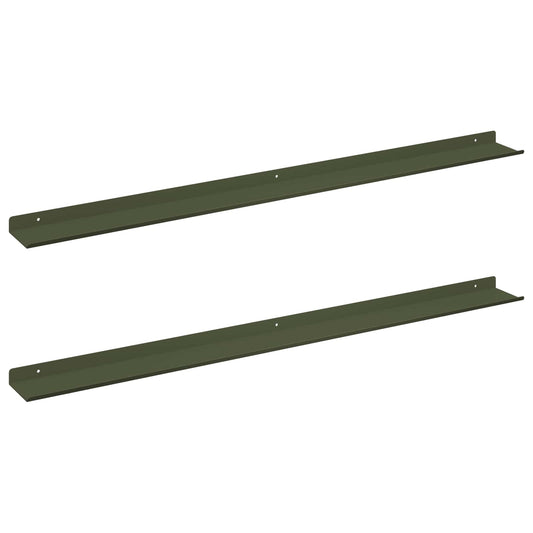 Floating Shelf 2 pcs Olive Green 100 x 9 x 2.5 cm Steel Floating Shelf 2 pcs Olive Green 100 x 9 x 2.5 cm Steel