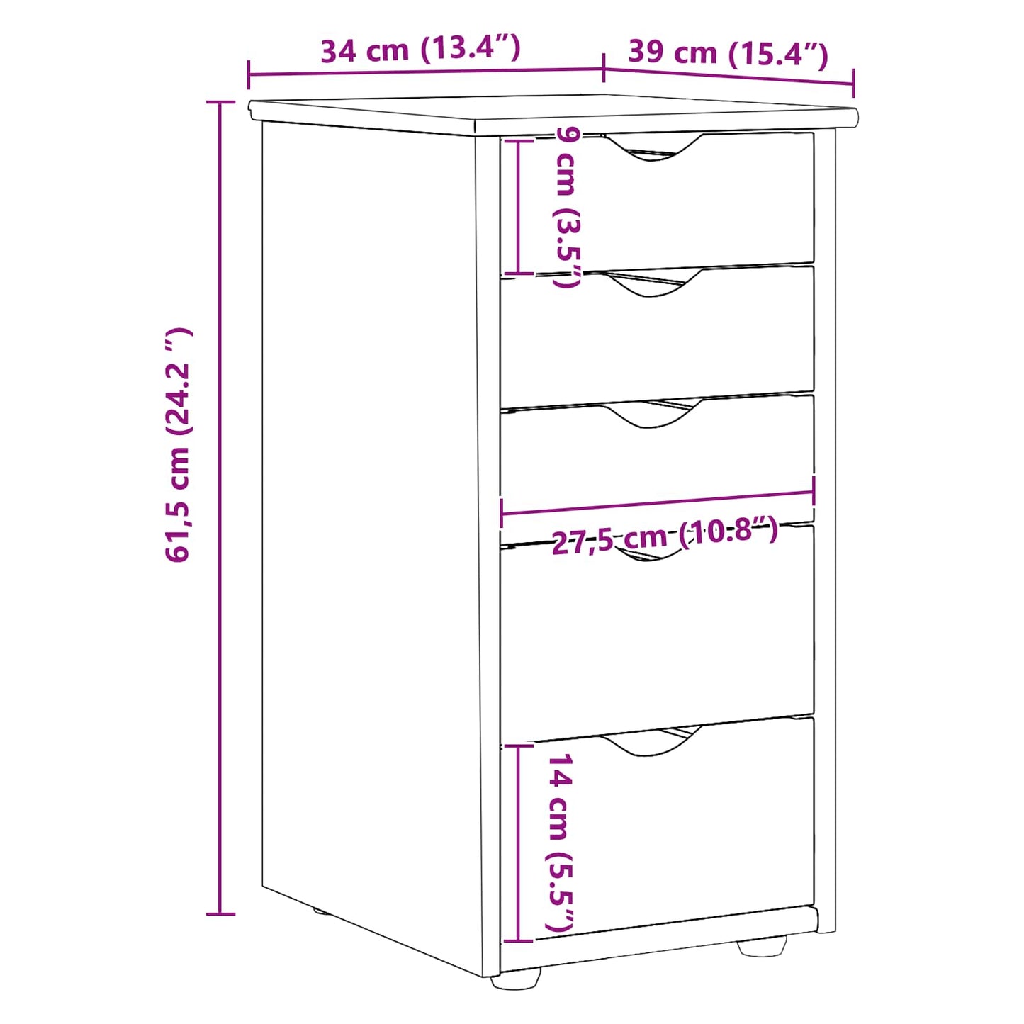 Cabinet Black 34 x 39 x 61.5 cm Solid Pine Wood