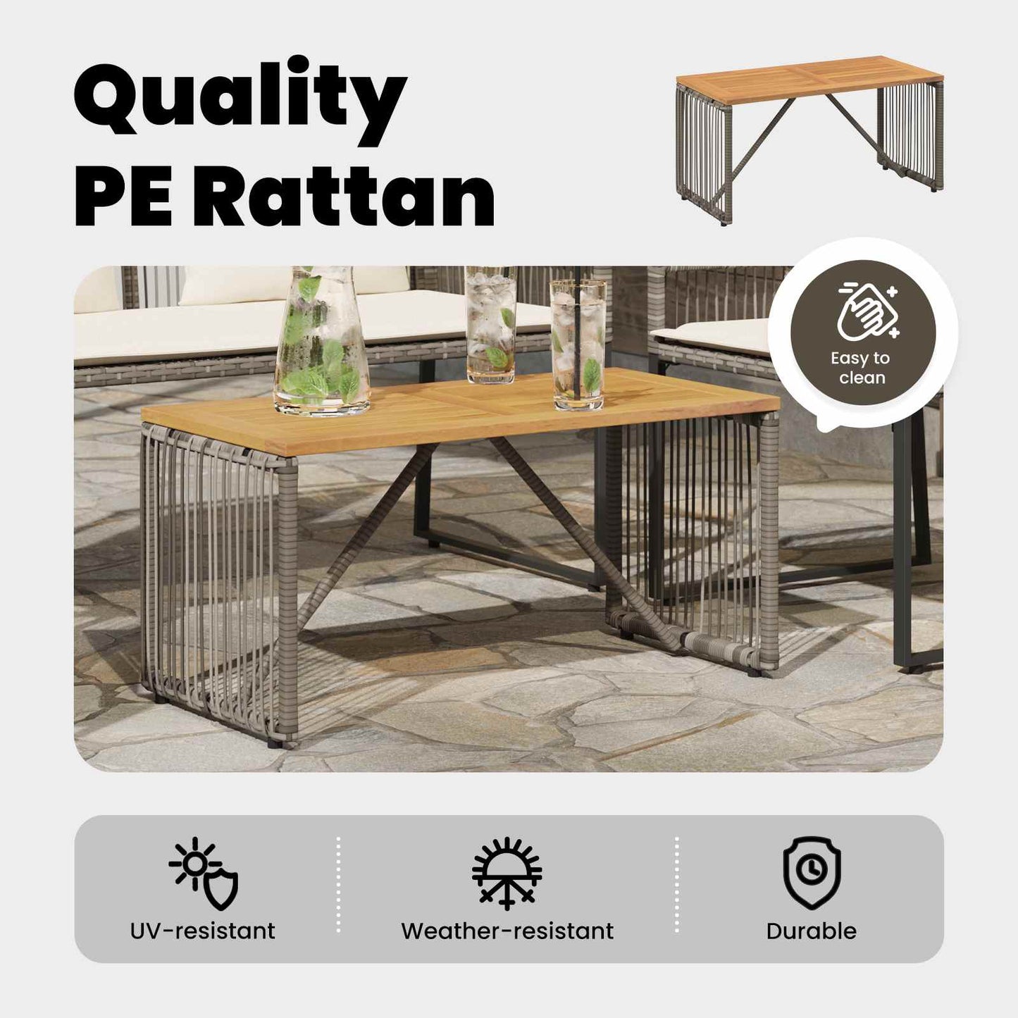 Outdoor Table Grey and Brown 80 x 40 x 40 cm Poly Rattan