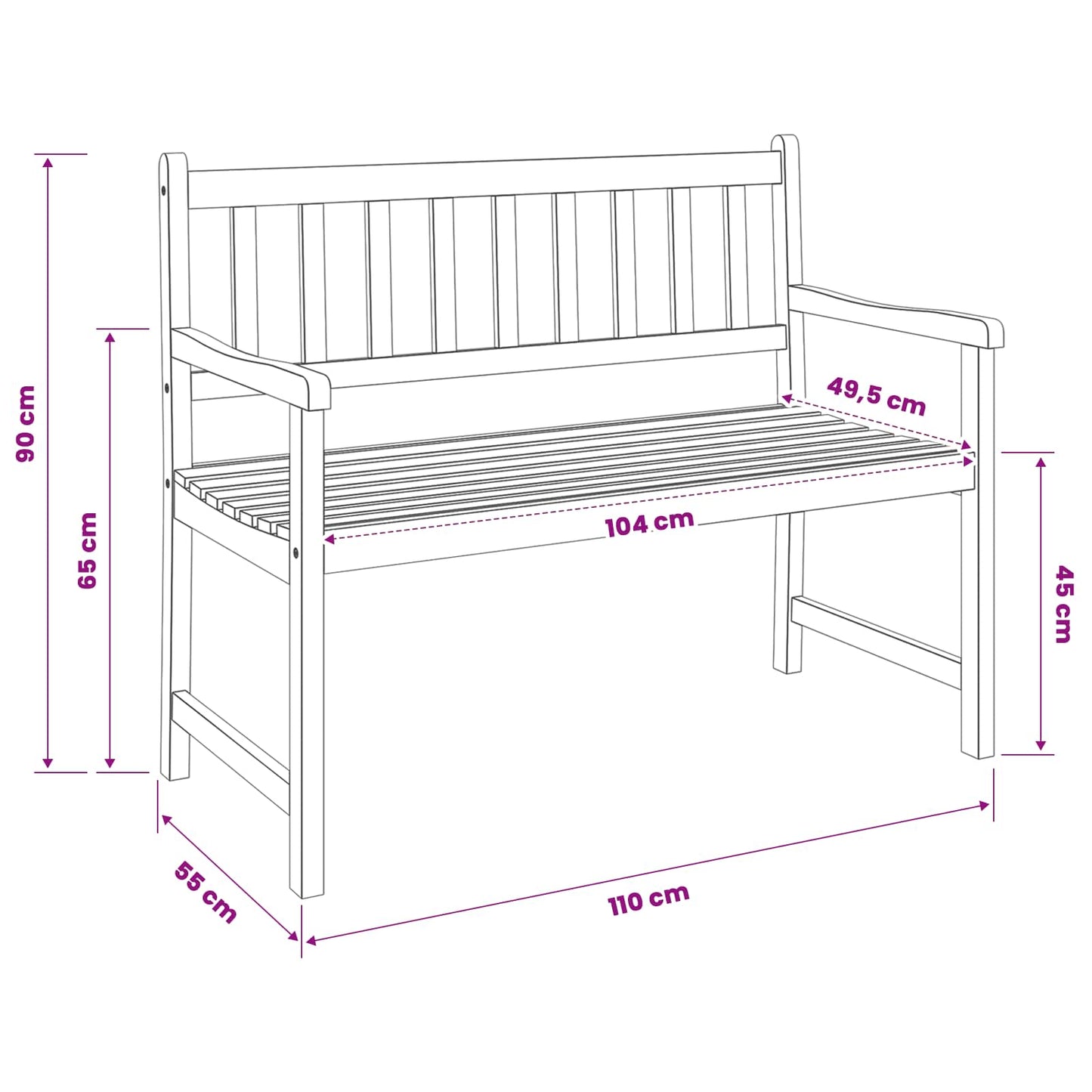Garden Bench 2-Seater 110 x 55 x 90 cm Solid Acacia Wood