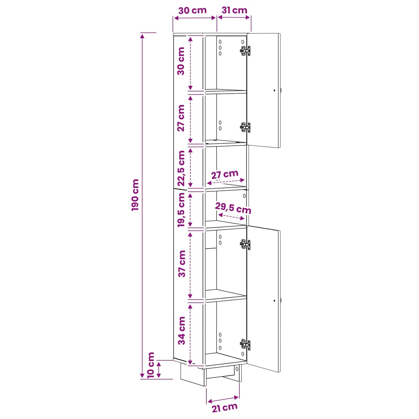 Bathroom Cabinet with Open Shelf EDE Old Wood 30 x 31 x 190 cm